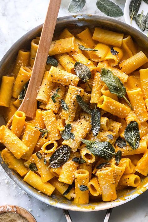 Creamy Pumpkin Pasta | foodiecrush.com Easy Pumpkin Pasta, Foodiecrush Recipes, Quick Pasta Salad, Creamy Pumpkin Pasta, Fried Sage, Winter Dinners, Fall Pasta, Classic Macaroni Salad, Pasta Noodle Recipe