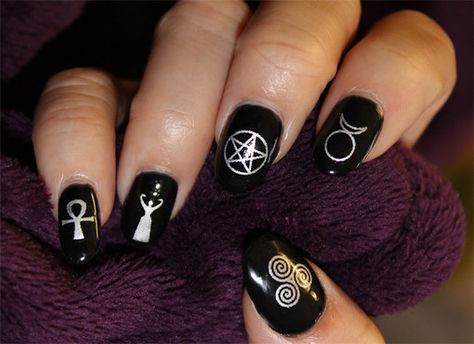 63 SILVER Mixed WICCAN SYMBOLS Magic Goth - Professional Results - Waterslide Transfer Decals - Not Stickers or Vinyl Rune Nail Art, Witchy Nail Ideas, Witch Nails, Witchy Nails, Wiccan Symbols, Gothic Nails, Goth Nails, Grunge Nails, Halloween Nail Designs