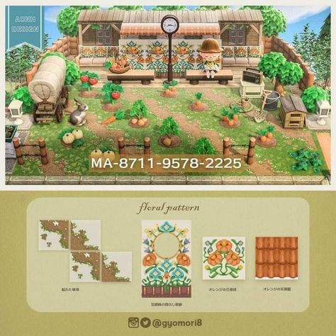 Garden Path Acnh Code, Animal Crossing Garden Codes, Anch Codes, Acnh Farm, Acnh Spring, Acnh Pattern, Acnh Art, Diy Path, Vegetable Animals