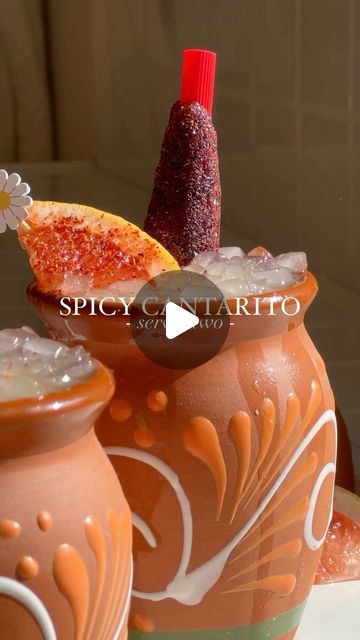 Brittany Criss on Instagram: "Spicy Cantarito’s are the* summer cocktail!!!🍋‍🟩👇  You saw/heard it here first mi amigas!!!! 🔥  My Cantarito Con Tequila was such a hit I knew I had to create a spicy version for my spicy margarita lovers! 😋 And WOW!!! New favorite cocktail unlocked. 🏆  Fresh fruit, with a little spicy kick, and a lot of good tequila… sign me up, all summer long! ✨   YES, fresh fruit is required 100%… and don’t even think about making a cantarito without a cantaro, that’s just disrespectful. 👀  *COMMENT “spicy” and I will send you a direct link to the cantaros!* 🌶️  SPICY CANTARITO (serves 2) 🍊🍋‍🟩 1/4 tsp. Jalapeño Relish 3 oz. Grapefruit Juice 2 oz. Orange Juice 2 oz. Lime Juice 4 oz. Tequila Dash of Salt Add Ice, Shake, & Serve. 💃 Top with Squirt, or Jarritos (tr Cantarito Bar, Jarritos Drinks, Tequila Sign, Jalapeno Relish, Best Tequila, Spicy Margarita, Summer Cocktail, Grapefruit Juice, Mobile Bar