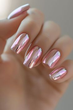 Gel Metallic Nails, Chrome Nails Multi Color, Metallic Summer Nails, Translucent Chrome Nails, Moonlight Chrome Nails, Fun Chrome Nails Summer, Multi Chrome Nails, Spring Chrome Nails 2024, Chrome Beach Nails