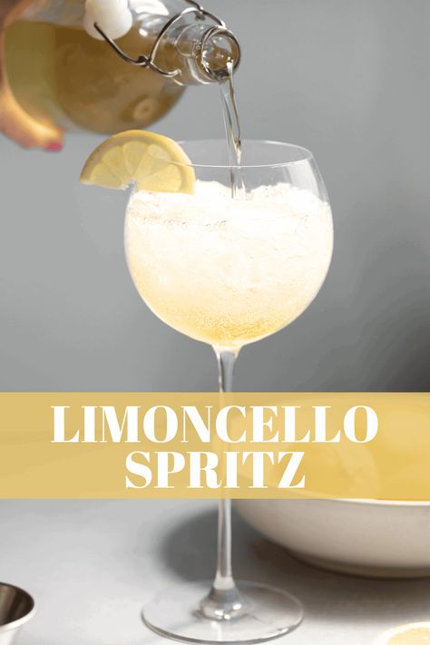 Easy Limoncello Spritz Recipe Lemoncello Spritz Recipes, Limoncello And Prosecco, Lemon Chello Sprits, Limoncello Spritzer With Prosecco, Prosecco Limoncello, Champagne Recipes, Limoncello Drinks, Lemon Tartlets, Champagne Recipe