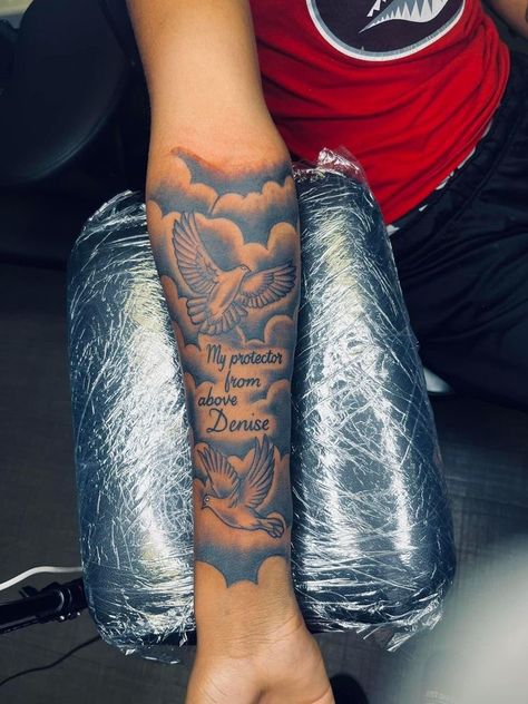 Memorial Bicep Tattoo Men, Peaceful Tattoos For Men, Tattoo Ideas For Lost Loved Ones Men, Rip Sleeve Tattoos Guys, Forearm Tattoo Women Grandpa, Long Live Tattoos For Men Forearm, Forarm Tattoos Mens Arm Simple, Wrist To Elbow Tattoo Sleeve Men, Loved One Tattoo Passed Sleeve