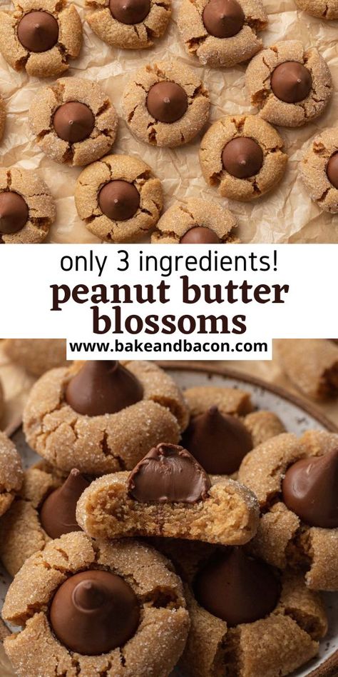 Peanut Butter Kiss Cookies Recipe, Peanut Blossom Cookies, Three Ingredient Peanut Butter Cookies, Peanut Butter Thumbprint Cookies, Three Ingredient Cookies, Kiss Cookie Recipe, Peanut Butter Blossoms Recipe, Peanut Butter Kiss Cookies, 3 Ingredient Cookies