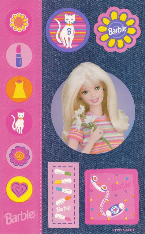 🌷🎨☀️🌈 — madillastickerscans: Vintage/Early 2000′s... Pink Aesthetic Nostalgia, Curly Girly 2000s, Curly Girly Aesthetic, Barbie Texture, Barbie 2000s Aesthetic, Vintage Barbie Aesthetic, Barbie Embroidery, Barbie 2000, Nostalgia Aesthetic