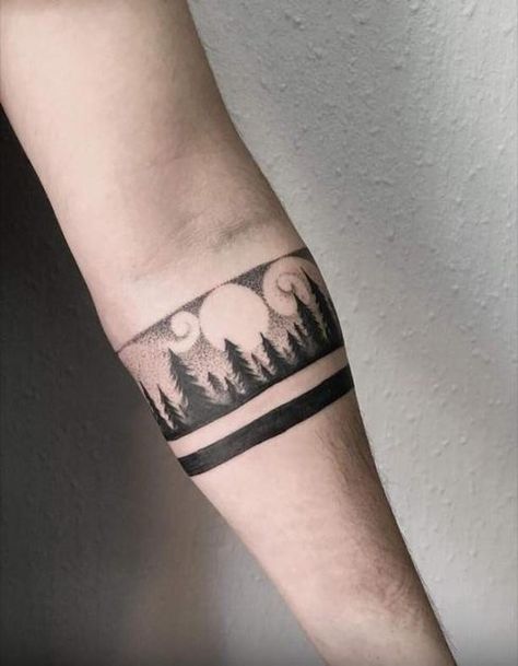 Arm Forest Tattoo, The Forest Tattoo, Healed Finger Tattoos, Simple Tattoos For Men, Tattoo Band, Forest Tattoo, Simple Tattoos For Guys, Forearm Band Tattoos, Armband Tattoos