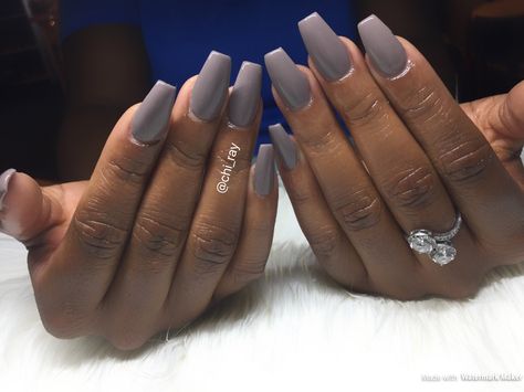 Tapered Square Coffin Nails Taupe Nails Fall Nails Grey Nails Nude Nails #paintobsessed #paintthesalon Matte Grey Nails Coffin, Grey Nails Square, Grey Square Nails, Grey Nails Coffin, Fall Nails Grey, Gray Nails Acrylic, Gray Acrylic Nails, Matte Grey Nails, Plain Acrylic Nails