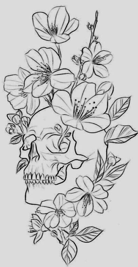 Skull Flower Drawing, Mexican Tattoo Stencil, Mexican Tattoo Sleeve, Skeleton And Flowers Tattoo, Mexican Rose Tattoo, Skull And Flower Tattoo Stencil, Mexican Flower Tattoo, Floral Skeleton Drawing, Mexican Inspired Tattoos