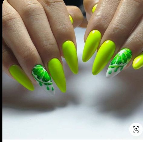 Lime Nails, Lime Green Nails, Fruit Nail Designs, Elegant Touch Nails, Mickey Nails, Neon Green Nails, Fruit Nail Art, Pastel Nails Designs, Green Nail