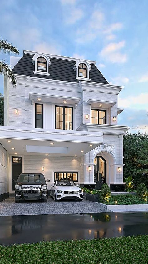 Old Rich House, Dream Townhouse, Rich Houses, Dream House Layout, Modern Classic Home, Luxury Dream Homes, Modern Tropical House, Classic House Exterior, Small House Elevation Design