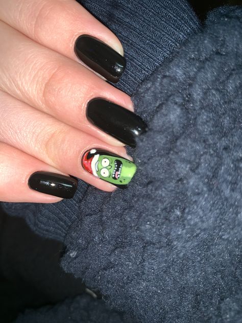 Pickle rick nail art Rick And Morty Nails Simple, Pickle Rick Nails, Pickle Nail Art, Rick And Morty Nails Acrylic, Rick And Morty Nail Art, Rick And Morty Nails, Cartoon Nail Designs, Nails Xmas, Pickle Rick