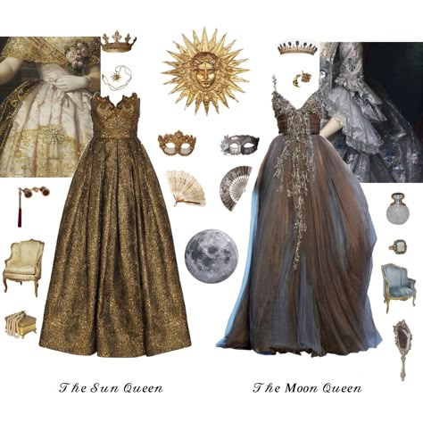 Versailles Aesthetic Outfit, Yule Ball Dress Aesthetic, Ball Dress Aesthetic, Dress Kerajaan, Sun Gown, Acotar Wedding, Cosmic Core, Sun And Moon Dress, Yule Ball Dress