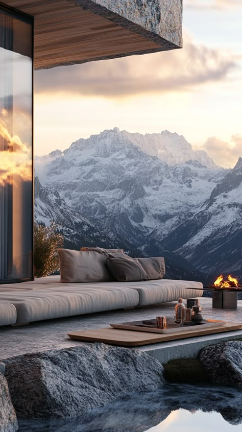 Luxurious Mountain Villa with Peak-View Terrace Hotel In Mountain, Dark Modern Farmhouse, Mountain Mansion, Colorado Mountain Homes, Chic Chalet, Swiss Home, Mansion Aesthetic, Mountain Villa, Design Elevation