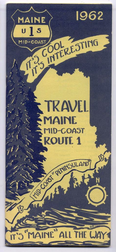 Vintage Scarce 1962 MAINE-US ROUTE 1 Mid-Coast 32 PG Travel Guide Camping Poster, Maine New England, Maine Travel, Summer Camping, Vintage Camping, Summer Holidays, Poster Vintage, Vintage Travel Posters, Travel Poster