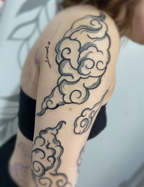 Jinx Cloud Tattoo, Cloud Tattoo Sleeve, Cloud Tattoo Design, Trippy Tattoo, Japanese Tattoos For Men, Cloud Tattoo, Arm Sleeve Tattoos, The Lovers, Dope Tattoos