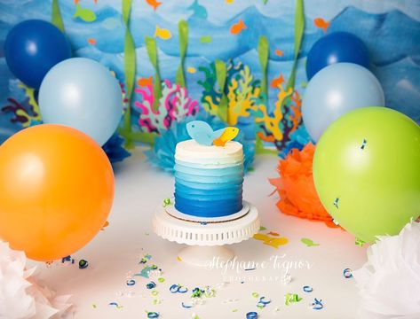 Sea Themed Smash Cake, Wave Smash Cake, Under The Sea Smash Cake 1st Birthdays, Smash Cake Ocean Theme, Nemo Smash Cake, Pool Party Cakes, Baby Bash, Ocean Birthday Party, Smash Cake Boy