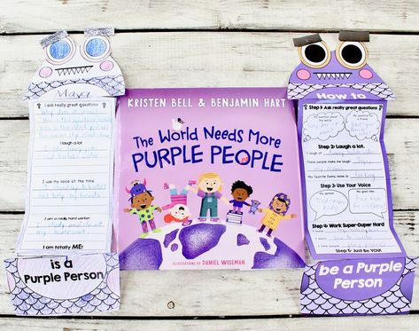 Perfect book craft to accompany the children's book, "The World Needs More Purple People" by Kristen Bell and Benjamin Hart ~ A book about embracing what makes YOU special and sharing your best self with the world. Great for Reading Centers for all grade levels! Encourage students to create their own *How to be a Purple Person* Creature Crafts to share how they follow the steps to be a Purple Person Youtube: MaiStoryBook Blog: Maistorybook.com Purple Person, Person Template, Purple Books, Purple People, Book Craft, Preschool Planning, Story Activities, Daisy Girl Scouts, 3rd Grade Reading