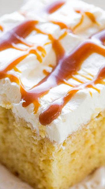 Polk Cakes, Caramel Poke Cake, Cream Poke Cake, Sundae Toppings, Averie Cooks, Caramel Cream, Creamy Caramel, Poke Cake Recipes, Caramel Creams