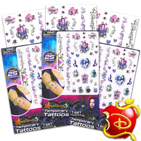 Amazon.com: Disney Descendants Temporary Tattoos for Kids Bundle ~ Over 75 Disney Temporary Tattoos from the Movie Descendants 3 | Disney Party Favors for Kids : Toys & Games