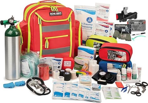 Scherber Fully-Stocked Premium First Responder Backpack | EMT/EMS Medic Trauma, Bleeding & Oxygen Medical Kit | CAT Tourniquet, QuikClot 4x4, HyFin Chest Seal & 250+ First Aid Supplies - Red First Aid Kit Organization, First Aid Kit Design, Advanced Emt, Stanley Cups, First Aid Supplies, Medical Kit, Emergency Kit, First Aid Kit, First Aid