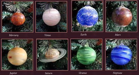 Planet Christmas ornaments Planet Ornaments, Celestial Ornaments, Science Christmas Ornaments, Christmas Ball Ornaments Diy, Christmas Moodboard, Recycled Christmas Tree, Diy Christmas Ball, Christmas Science, Ornaments For Christmas Tree