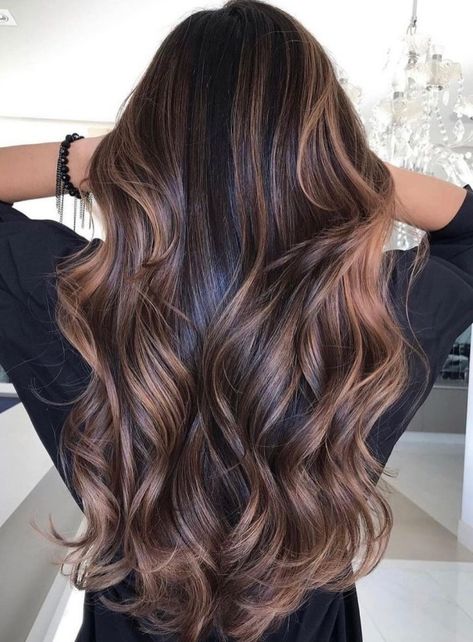 Hair Color Idea for Women with Dark Hair Paul Mitchell Hair Color Ideas, 2023 Fall Brunette Hair, Dark Chocolate Brown Hair Mocha Caramel Highlights Low Lights, Long Fall Hair Color, Deep Brown Hair With Highlights, Beige Hair, Icy Blonde Hair, Long Brunette Hair, Kadeřnické Trendy