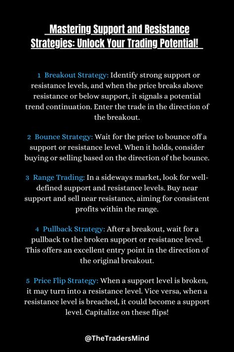 #SupportAndResistance #TradingStrategies #BeginnerTraders #TradingSkills #BreakoutStrategy #BounceStrategy #RangeTrading #PullbackStrategy #PriceFlip #TradingTips #FinancialMarkets #MarketAnalysis Support And Resistance Strategy, Support And Resistance Trading, Trading Hacks, Forex Motivation, Trading Learning, Stay Disciplined, Trading Guide, Candle Stick Patterns, Trading Success