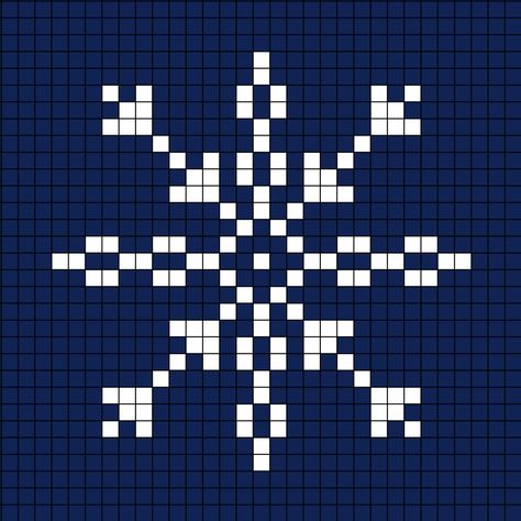 A pixel art template of a snowflake shaped like an ex and plus on top of one another, though the plus has ends shaped like a chain. Pixel Art Christmas Pattern, Pixel Art Snowflake, Cross Stitch Snowflake Pattern, Snowflake Pixel Art, Christmas Pixel Grid, Pixel Snowflake, Winter Pixel Art, Simple Pixel Art, Mini Snowflakes