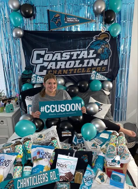 Coastal Carolina Bed Party, Coastal Carolina University Dorm, College Acceptance Room Decorating, College Bed Decorating Party, College Bed Party, University Room Decoration, College Announcements, University Rooms, Coastal Carolina University