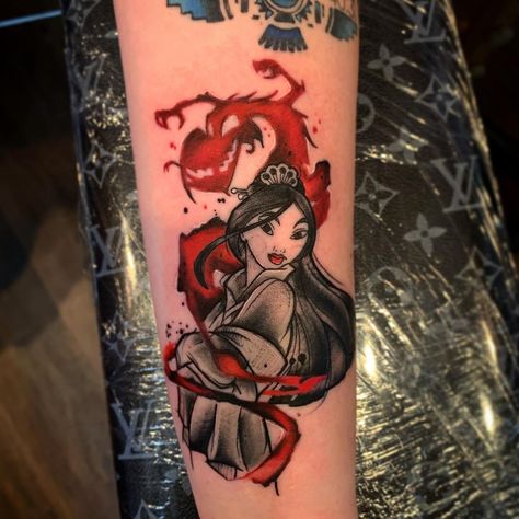 Traditional Chinese Style Tattoo, Mushu Mulan Tattoo, Mulan Tattoo Ideas, Mushu Tattoo, Disney Tattoos Unique, Mulan Tattoo, Dark Disney Tattoo, Tattoos Disney, Tattoo Advice