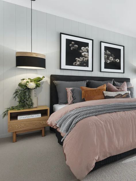 Grey Headboard Bedroom Color Schemes, Grey Bedframe Room Ideas, Dark Grey Headboard Bedroom Ideas, Grey Headboard Bedroom Ideas Decor, Grey Headboard Bedroom Ideas, Grey Bedroom Design, Grey Bed Frame, Neutral Bedroom Decor, Moody Bedroom