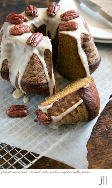 Maple Butter Glaze, Pumpkin Bundt, Butter Glaze, Glazed Pecans, Pumpkin Bundt Cake, Maple Butter, Spiced Pumpkin, Roast Pumpkin, Pumpkin Flavor