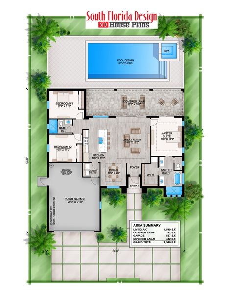 South Florida Design Foley House Plan (G1-1549-S) 1700 Sq Ft House Plans, House Plans 2 Story, Two Storey House Plans, Plan Apartment, Open Concept Design, Florida House Plans, Bungalow Floor Plans, House Planning, Pool House Plans