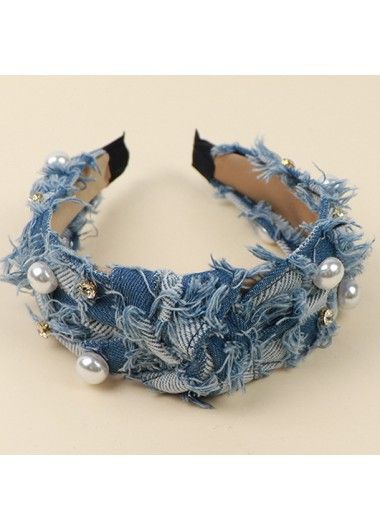 Jewelry Tree Craft, Bandana Ideas, Black Lace Wedding Dress, Denim Headband, Black Lace Wedding, Denim Wedding, Denim Earrings, Accessories Pearl, Denim Jewelry