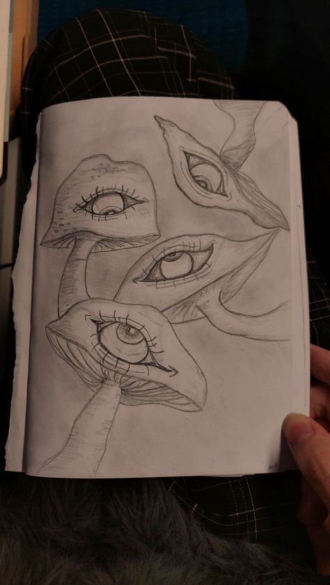 Trippie Sketches, Eye Mushroom Drawing, Mushroom Eyes Drawing, Sketching Mushrooms, Third Eye Sketch, Mushroom With Eyes Drawing, Mushroom Eye Drawing, Flowers With Eyes Drawing, Mushroom Sketch Trippy