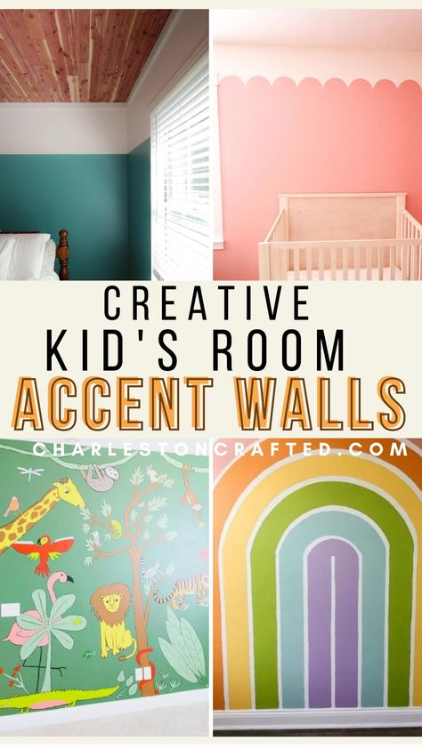 creative kids room accent walls Play Room Painting Ideas, Homeschool Accent Wall, Playroom Wall Mural Ideas, Playroom Painted Walls, Cool Accent Wall Ideas Paint, Playroom Painting Ideas, Playroom Wall Ideas Paint, Unique Bedroom Paint Ideas, Play Room Wall Painting