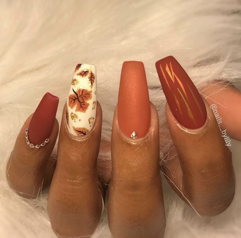 Fall Nail Designs Coffin Medium, November Nails Coffin, Cute Acrylic Nails Designs, Cute Long Nails, Nails Designs Ideas, Matte Acrylic Nails, Acrylic Nails Almond Shape, Acrylic Nails Designs, Long Gel Nails