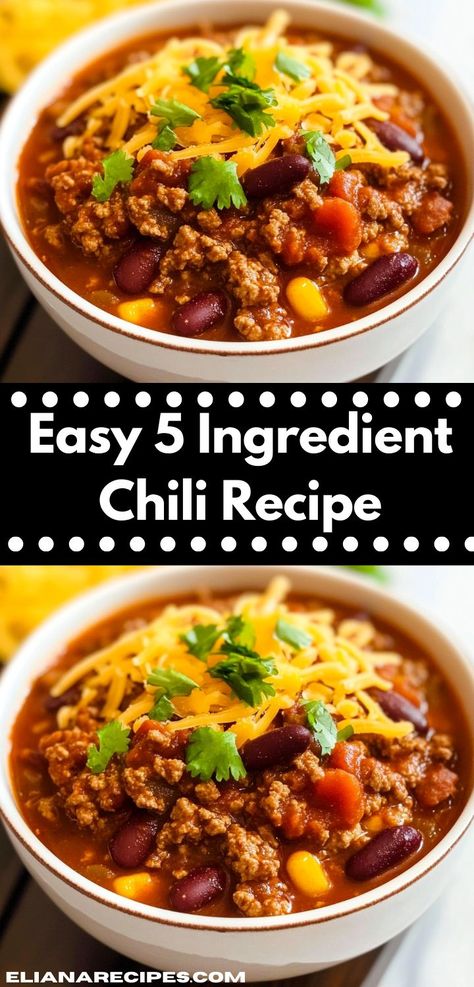 Need 5 ingredient or less recipes? Try this Easy 5 Ingredient Chili Recipe! Perfect for dinner ideas and chili meals, this chili recipe is easy, ideal for chili recipes crockpot, and great for dinner recipes for family or dinner for two. Easy Crock Pot Chili Recipes, Easy Chili Recipe Crockpot 5 Ingredient, Cheap Chili Recipe, 5 Ingredient Chili Recipe, 5 Ingredient Chili, Chili Meals, Chilli Recipe Crockpot, Mild Chili Recipe, 5 Ingredient Or Less Recipes