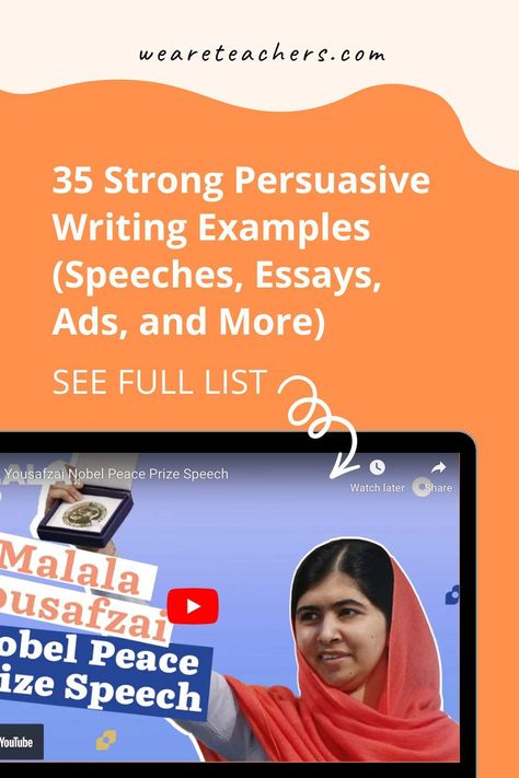 Find strong persuasive writing examples to use for inspiration, including essays, speeches, advertisements, reviews, and more. Persuasive Writing Examples, Persuasive Speech, Speech Topics, Writing Examples, Famous Speeches, We Are Teachers, Classroom Management Tips, Persuasive Essays, Teaching Inspiration