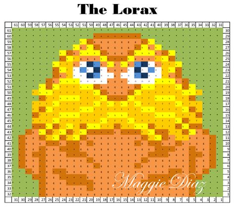 Square #1: The Lorax – techcraftycrochet.com Dr Seuss Characters, C2c Crochet Blanket, Dr Seuss Books, Crochet Baby Blanket Free Pattern, Crochet Graph, Corner To Corner Crochet, Graph Design, Crochet Blocks, Diy Perler Beads