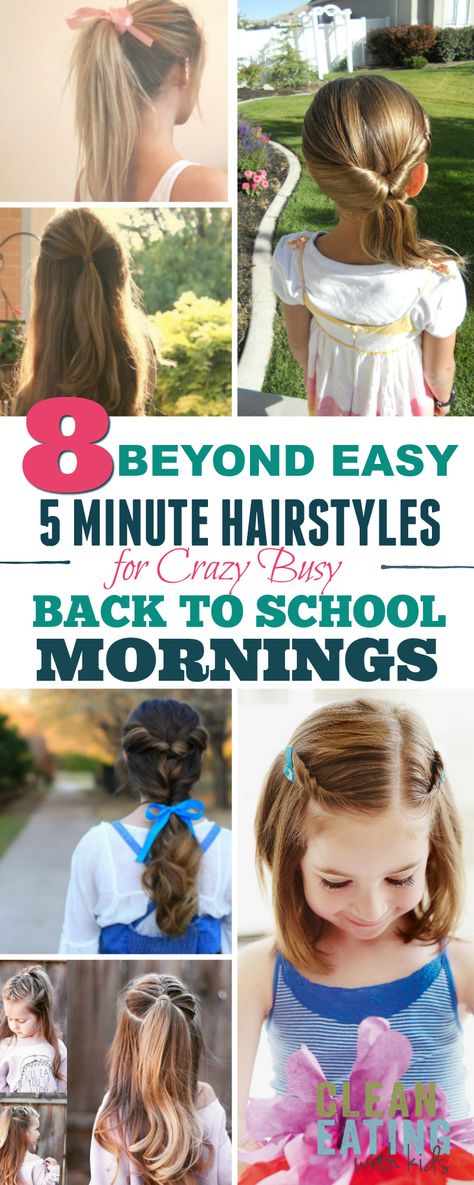 8 Beyond Easy 5 minutes Hairstyles (for crazy back to school mornings) - Clean Eating with kids Summer Haircut, Easy Work Hairstyles, Cute Toddler Hairstyles, Easy Hairstyles For Kids, Dunner Wordend Haar, 5 Minute Hairstyles, Girls Hairstyles Easy, Easy Hairstyles Quick, Easy Hairstyles For School