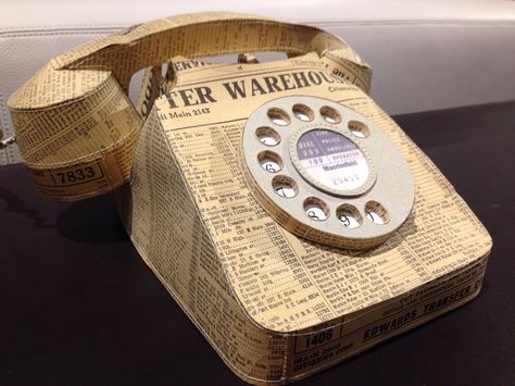 Cardboard telephone. Jennifer Collier, Cardboard Art Sculpture, Telephone Retro, Sculpture Lessons, Cardboard Box Crafts, Cardboard Toys, Paper Sculptures, Cardboard Sculpture, Paper Lampshade