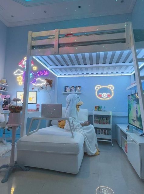 Aesthetic Room Designs For Teens, Gamer Room Aesthetic, Anime Style Room, Hatsune Miku Room, Kawaii Anime Room, Aesthetic Kawaii Room, Kawaii Room Aesthetic, Otaku Room Aesthetic, Lit Aesthetic