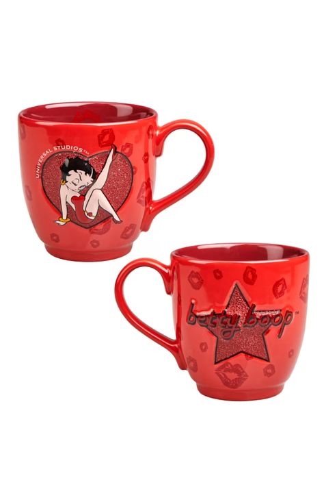 Image for Betty Boop™ Beaded Latte Mug from UNIVERSAL ORLANDO Dark Red Interior, Fleischer Studios, Heart Mug, Center City, Side Design, Dream Gift, Universal Orlando, Puff And Pass, Vintage Eclectic