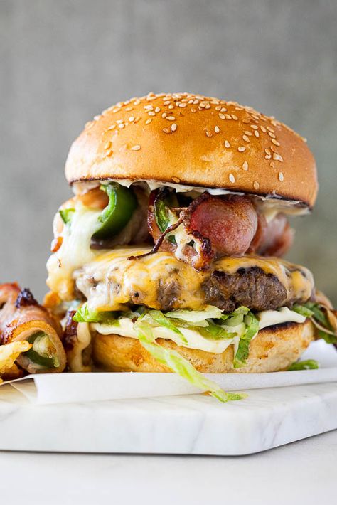 Bacon Wrapped Cheeseburger, Bacon Wrapped Cheese, Bacon Wrapped Jalapenos, Best Burgers, Grilled Burgers, Burgers Sandwiches, Simply Delicious, Jalapeno Poppers, Good Burger