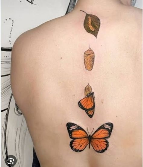 Metamorphosis Tattoo, Caterpillar Tattoo, Monarch Tattoo, Borboleta Tattoo, Butterfly Back Tattoo, Piercing Inspo, Hip Tattoos Women, Cute Tiny Tattoos, Botanical Tattoo