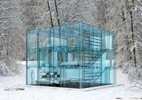 Glass House by Santambrogiomilano, Milan, Italy via flavorwire Glass House Design, Architecture Cool, Snow House, Sou Fujimoto, Philip Johnson, Glass Structure, Unusual Homes, Renzo Piano, Milano Italy