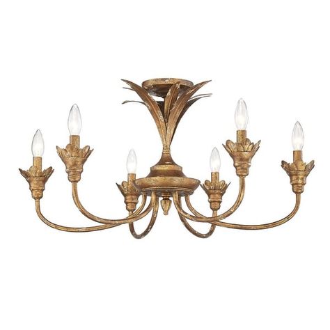 Lillianne 6-Light Semi-flush - Bed Bath & Beyond - 38440386 Gold Fixtures, Golden Lighting, Exotic Bird, Semi Flush Ceiling Lights, Palm Fronds, Candelabra Bulbs, Flush Ceiling Lights, Semi Flush Mount, Flush Mount Lighting