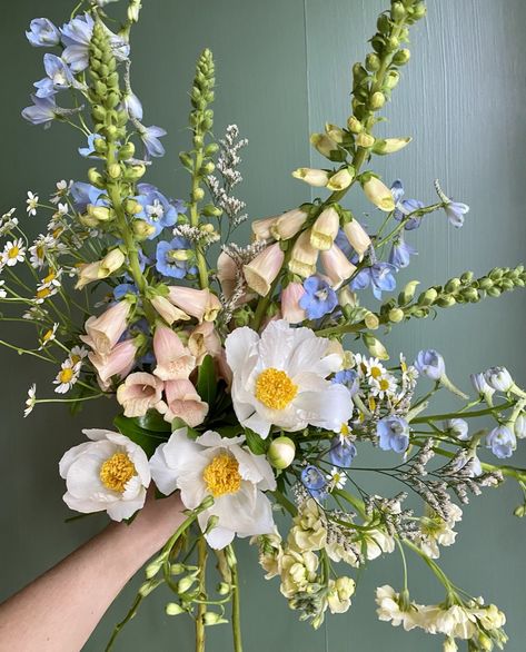 Locally grown peonies, foxgloves, delphinium, stock Foxglove Wedding Flowers, Foxglove Wedding Bouquet, Foxglove Flower Arrangement, English Garden Bouquet, Foxglove Bouquet, Bouquet With Delphinium, Foxglove Wedding, Delphinium Bridal Bouquet, Foxglove Garden