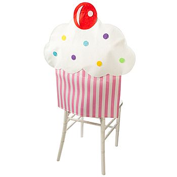 Chair Covers and Sashes - Streamers Cupcake Chair, Birthday Chair Cover, Birthday Chair, Sweet Treats Party, Chair Covers Party, Diy Christmas Candy, Chair Back Covers, Gingerbread Party, Party Chairs